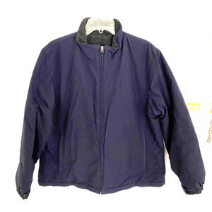 LANDS' END HOODED NAVY FLEECED LINED RAIN COAT YOUTH/ BOY SIZE 14 - 16